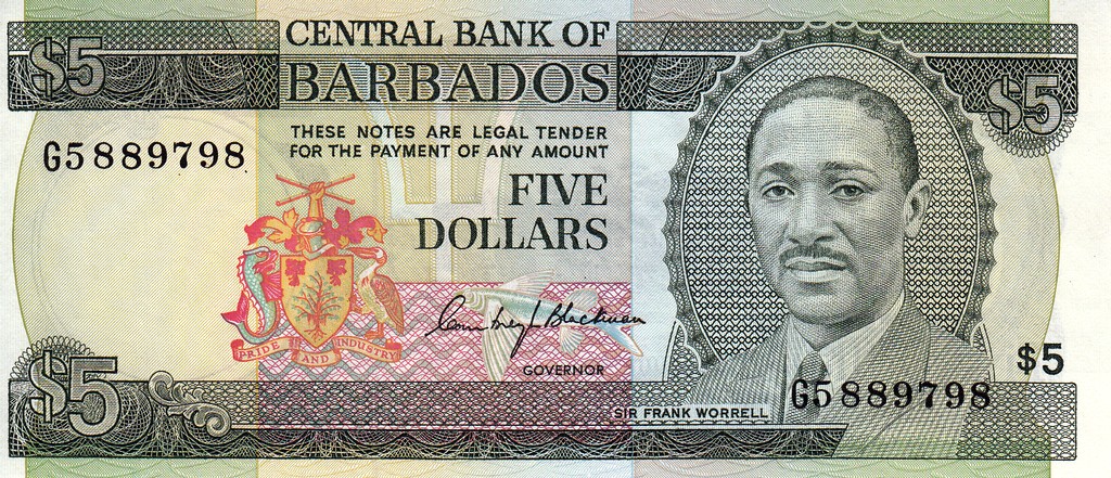 Барбадос Банкнота 5 доллара 1973 UNC