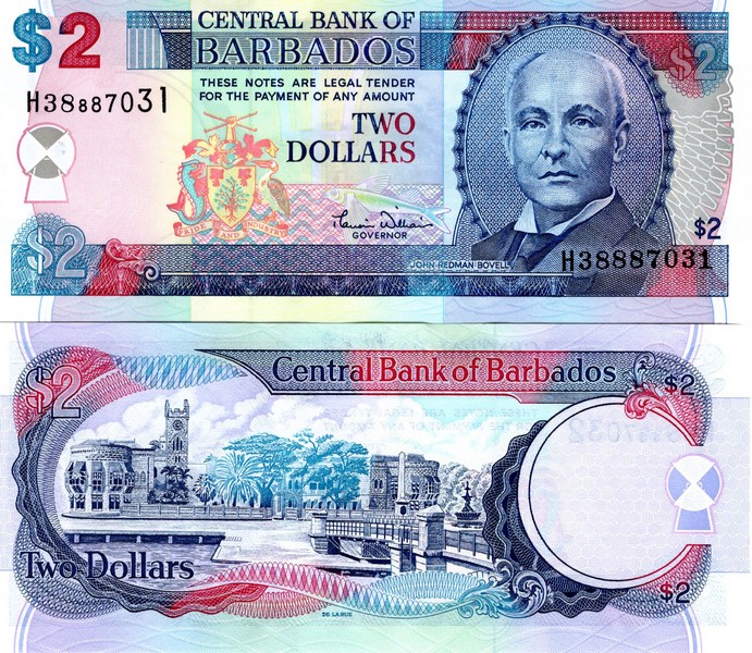 Барбадос Банкнота 2 доллара 2000 P60а UNC Подпись