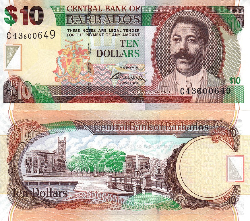 Барбадос Банкнота 10 доллара 2012 UNC