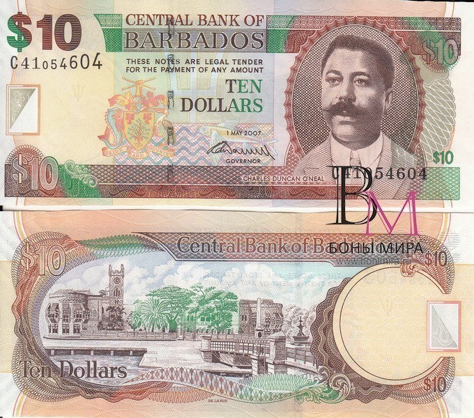 Барбадос Банкнота 10 доллара 2007 UNC