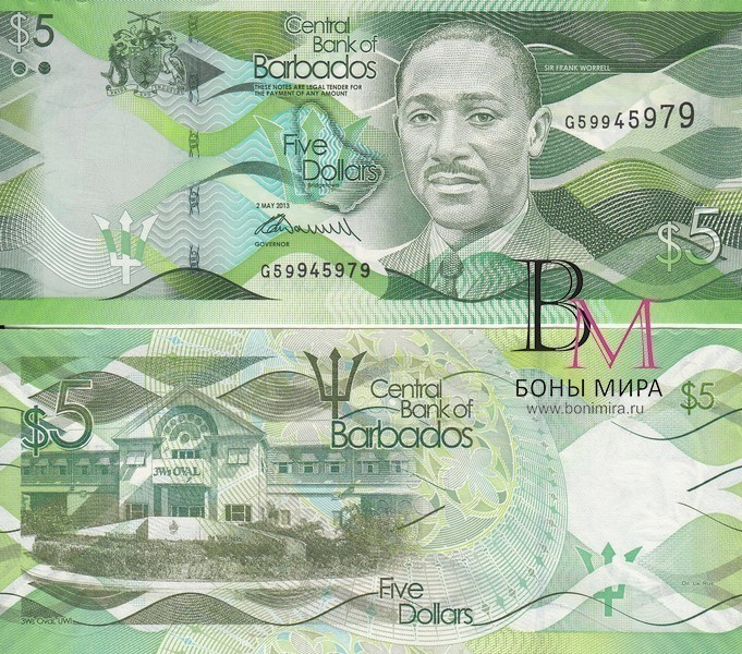 Барбадос Банкнота 5 доллара 2013 UNC