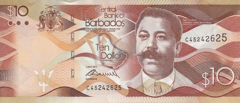 Барбадос Банкнота 10 доллара 2013 UNC