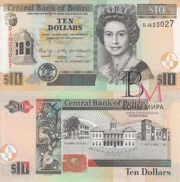 Белиз Банкнота 10 долларов 2011 UNC