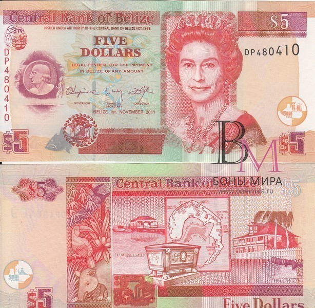 Белиз Банкнота 5 долларов 2011 UNC