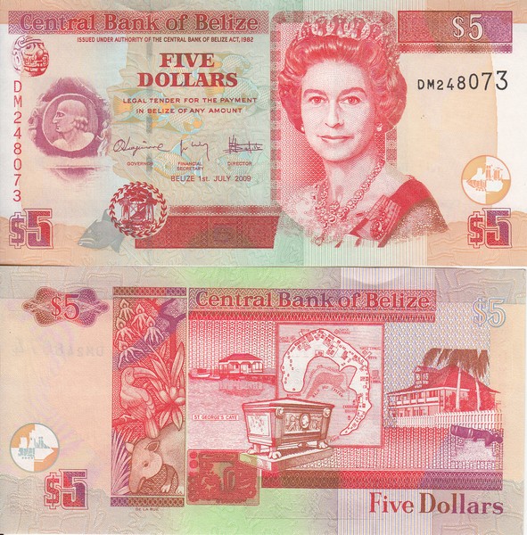 Белиз Банкнота 5 долларов 2009 UNC