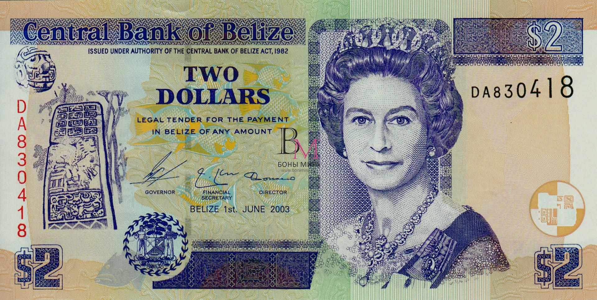 Белиз Банкнота  2 доллара 2003 UNC P66a