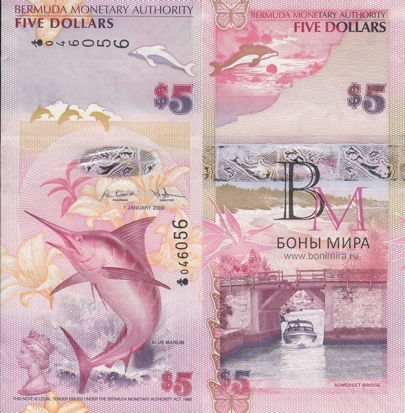 Бермуды Банкнота 5 долларов 2009 UNC 
