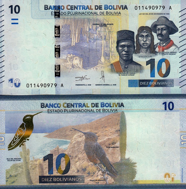 Боливия Банкнота 10  боливиано 2017 - 18 UNC