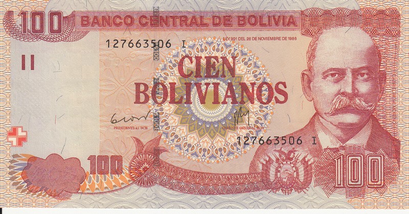 Боливия Банкнота 100 боливиано 2012 UNC