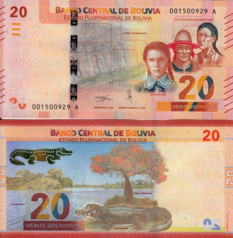 Боливия Банкнота 20 боливиано 2018 UNC