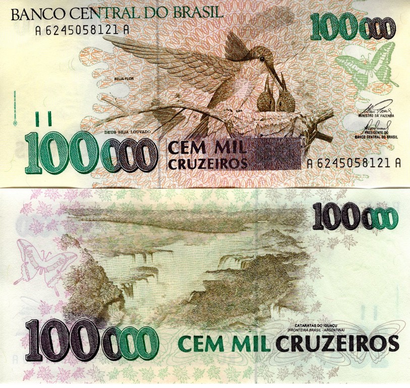 Бразилия Банкнота 100000 крузейро 1992-93 UNC
