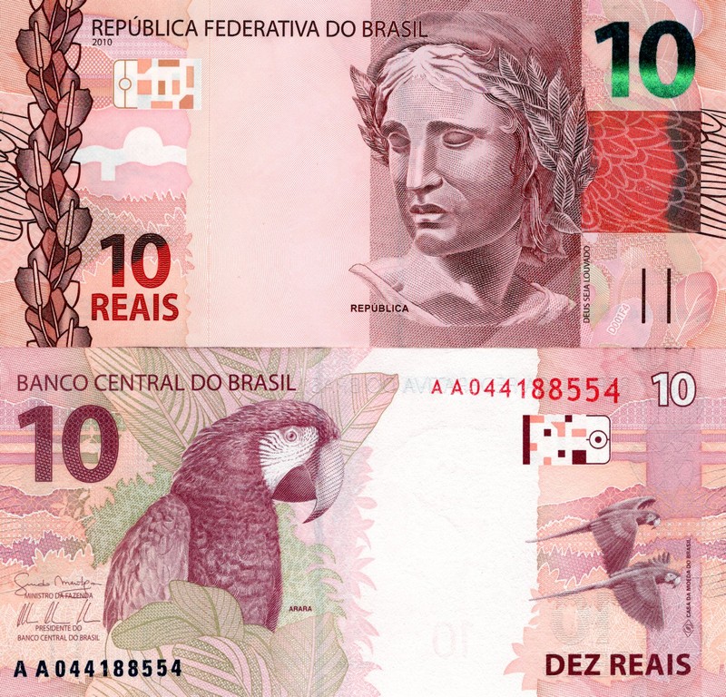Бразилия Банкнота 10 реал 2010 UNC Подпись Серия АА