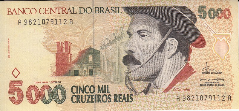 Бразилия Банкнота 5000 реал 1993 UNC 