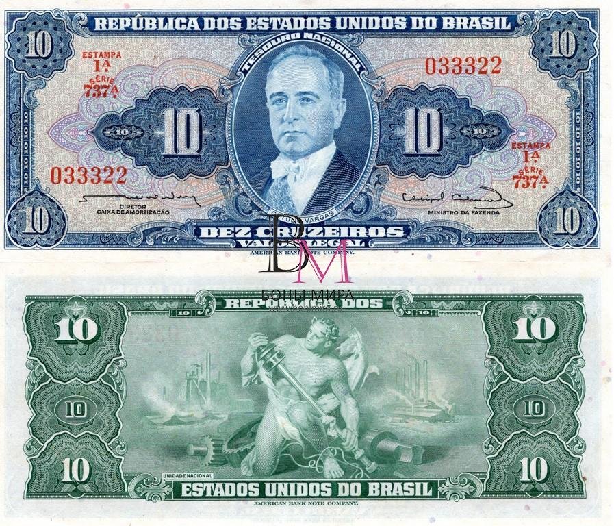 Бразилия Банкнота 10 крузейро 1961-63 UNC П-167