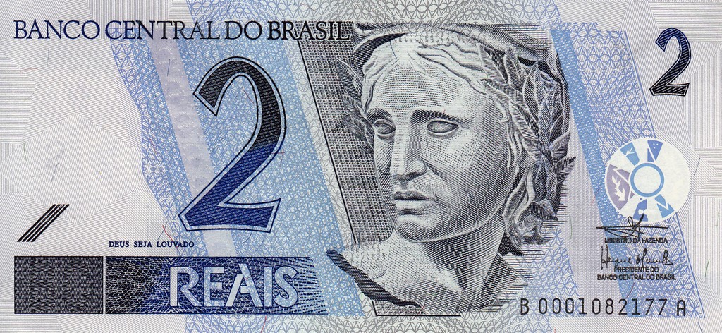 Бразилия Банкнота 2 реал 2001 UNC Подпись