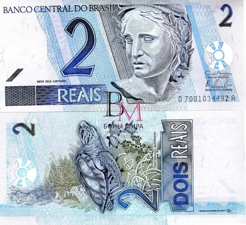Бразилия Банкнота 2 реал 2001-06 UNC