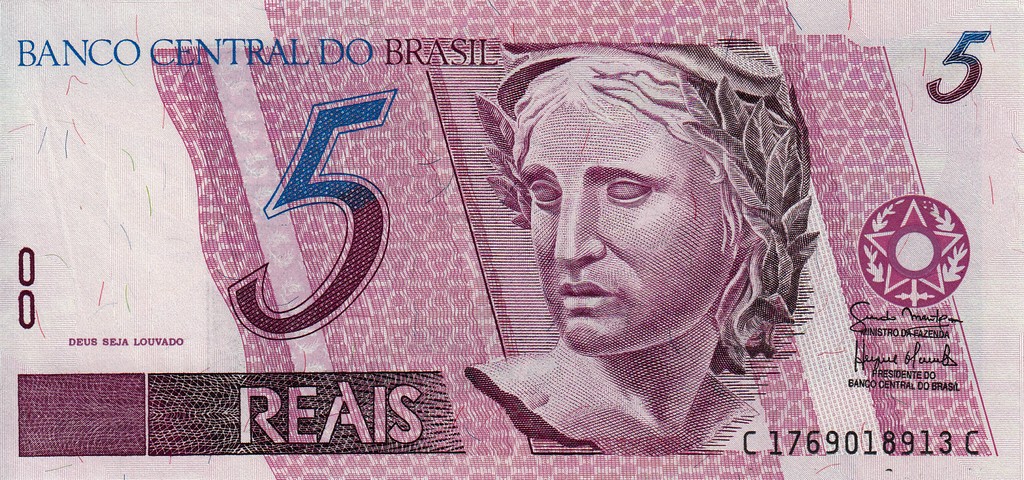 Бразилия Банкнота 5 реал 2002-7 UNC Подпись