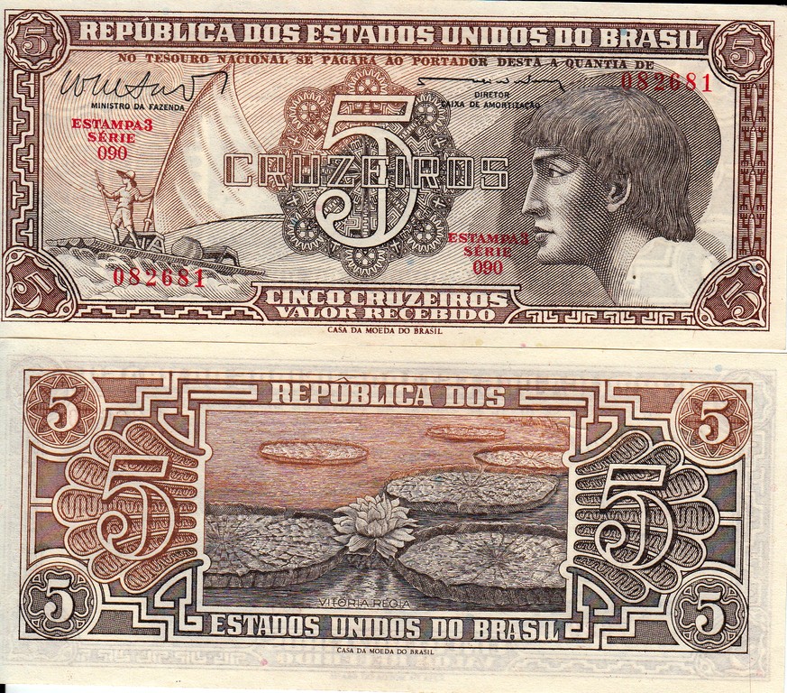 Бразилия Банкнота 5 крузейро 1961 UNC P-166b