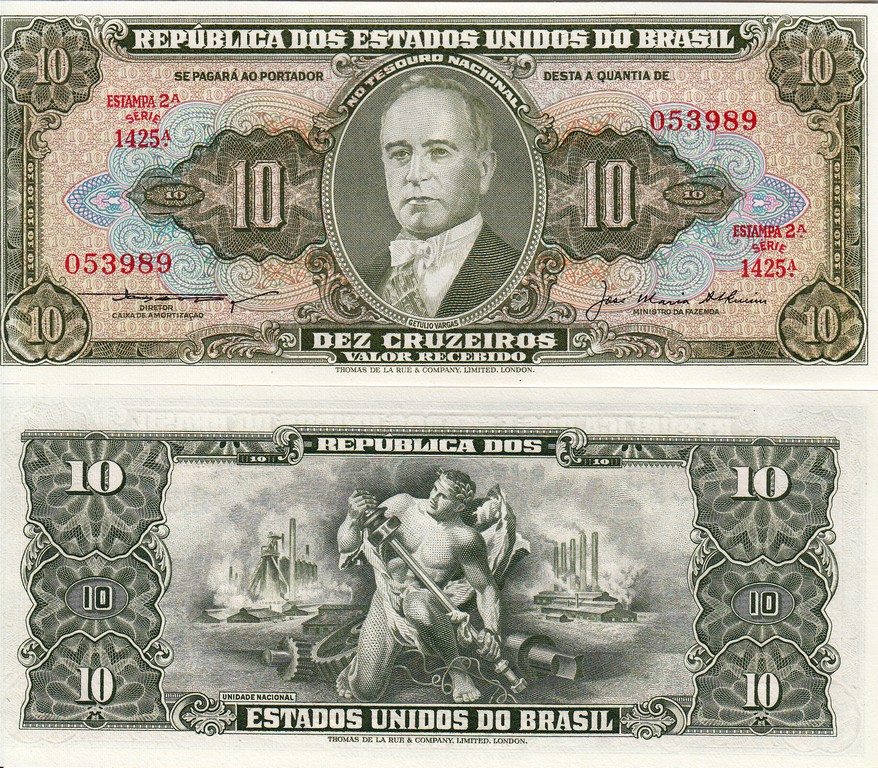 Бразилия Банкнота  10 крузейро 1953-60 UNC P159c