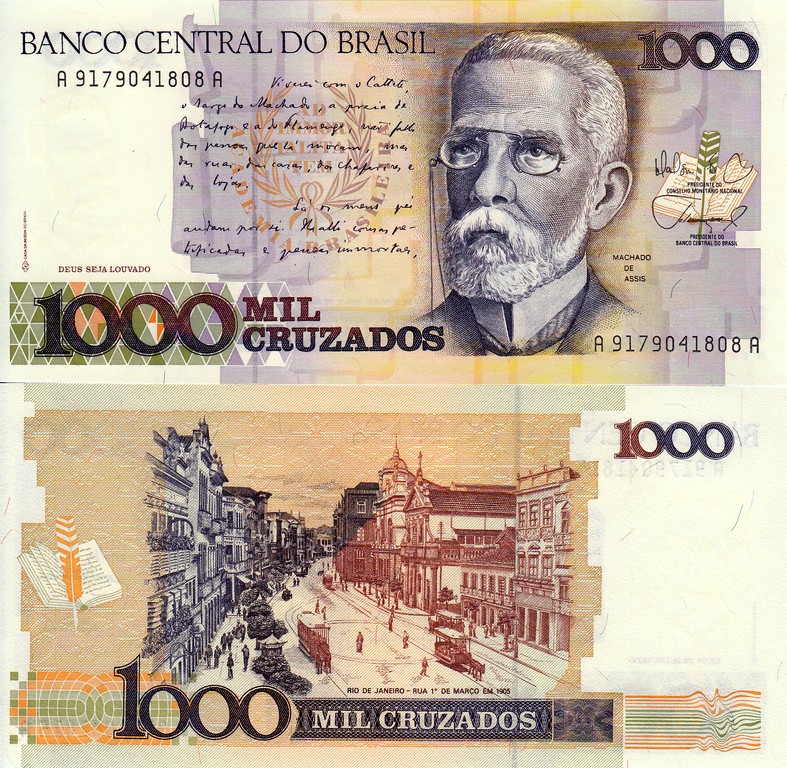 Бразилия Банкнота 1000 крузадо  1987 - 88 UNC P213