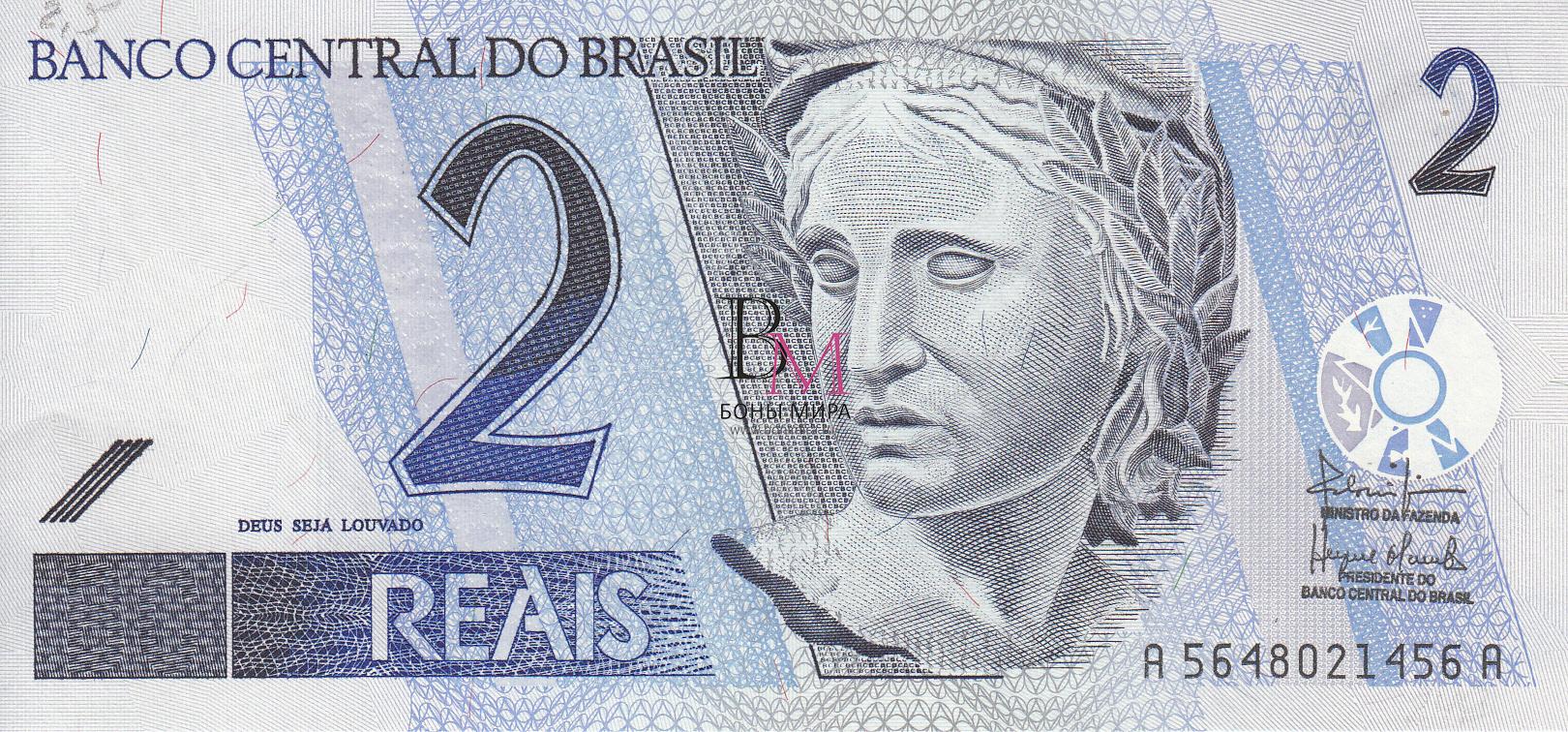 Бразилия Банкнота 2 реал 2001 UNC 249b