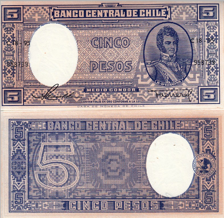 Чили Банкнота  5 песо 1958 UNC P119