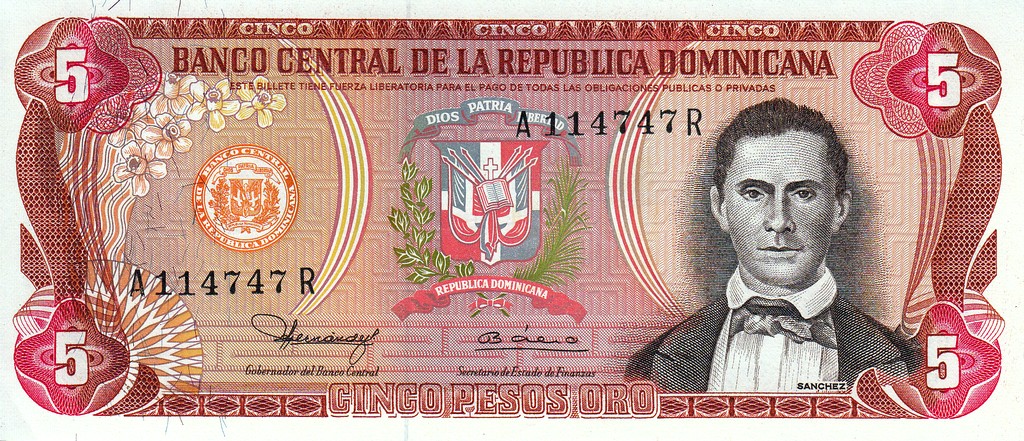 Доминикана Банкнота 5 песо оро 1980  UNC P118b-1