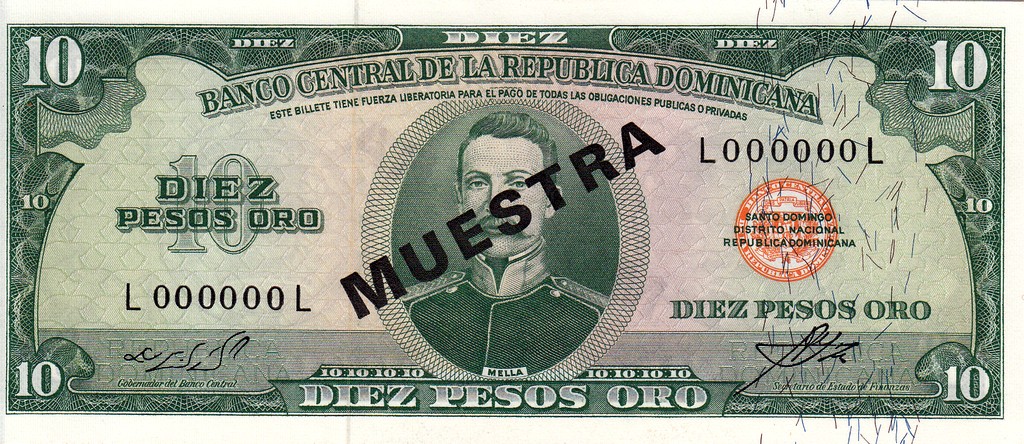 Доминикана Банкнота 10 песо оро 1964-74  UNC P101 
