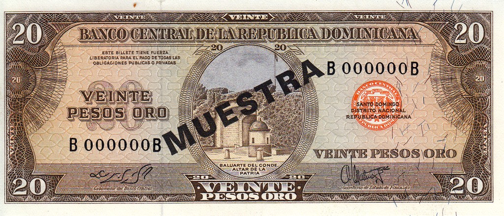 Доминикана Банкнота 20 песо оро 1964-74  UNC P102 