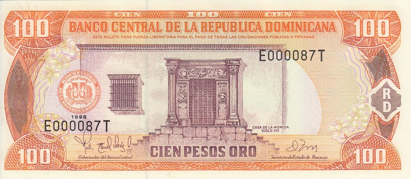Доминикана Банкнота 100 песо 1998 UNC