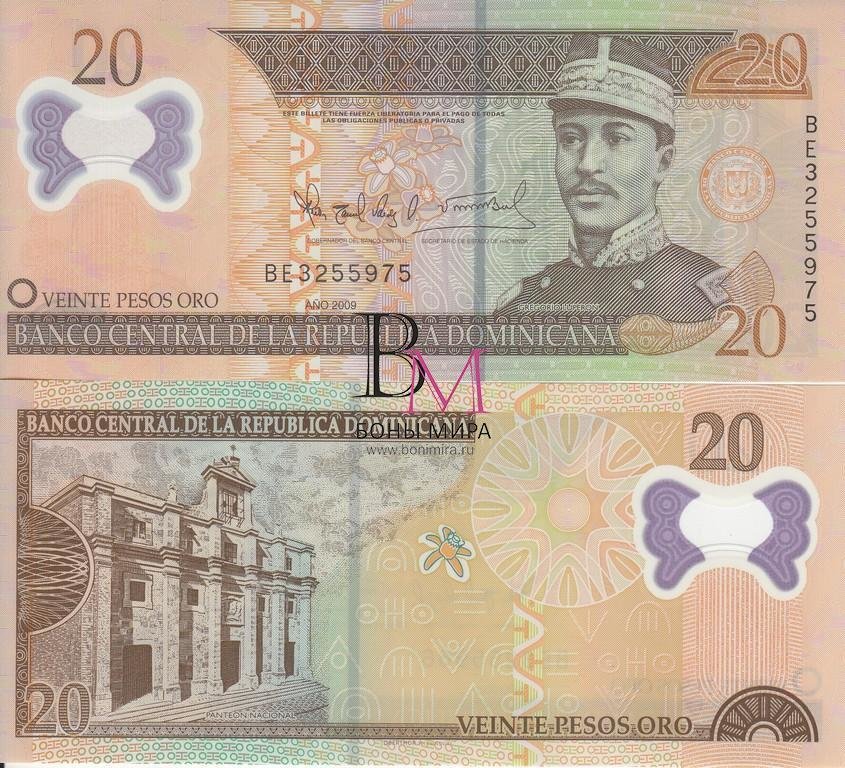 Доминикана Банкнота 20 песо 2009 UNC Полимерная
