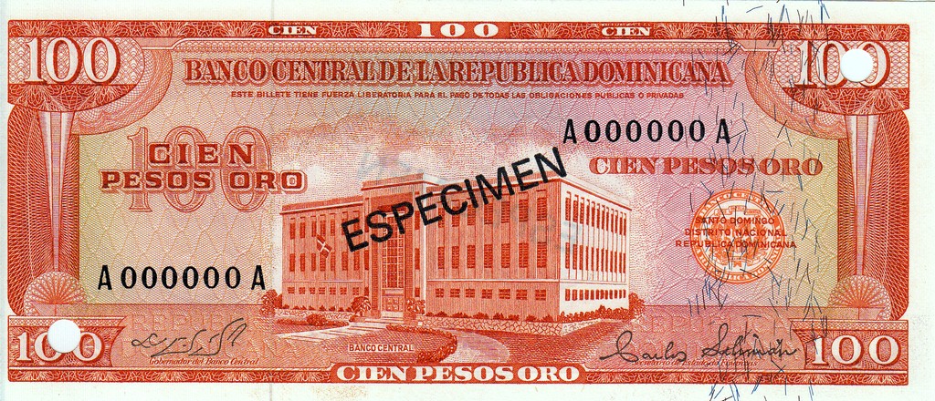 Доминикана Банкнота 100 песо оро 1964-74  UNC P104 