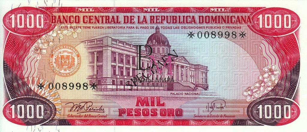 Доминикана Банкнота 1000 песо оро 1977-81  UNC Образец 