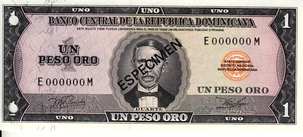 Доминикана Банкнота 1 песо оро 1975 - 1978 UNC P108 SPECIMEN