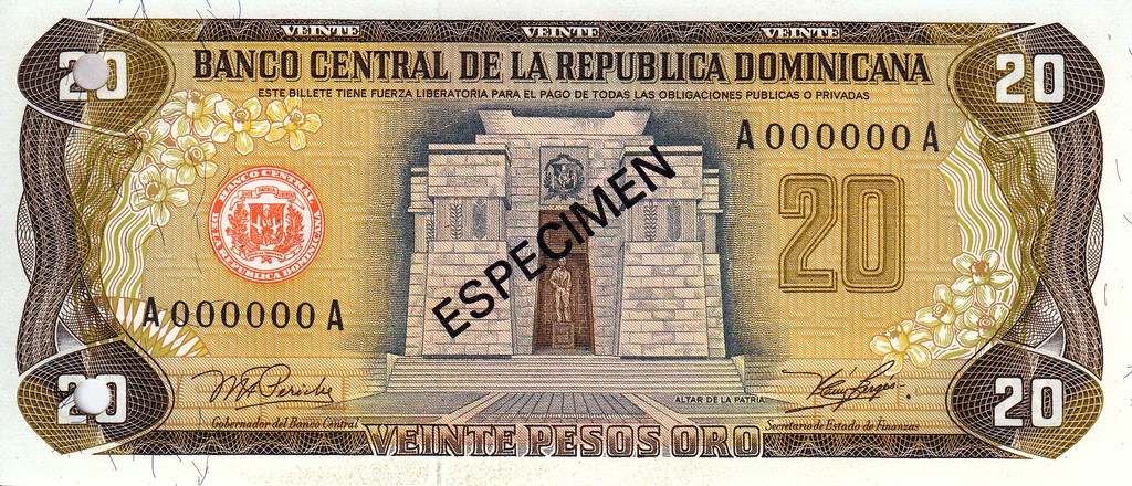 Доминикана Банкнота 20 песо оро 1978-88  UNC Образец 