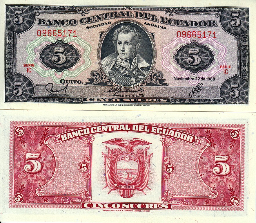 Эквадор Банкнота 5 сукре 1988 UNC P113d2