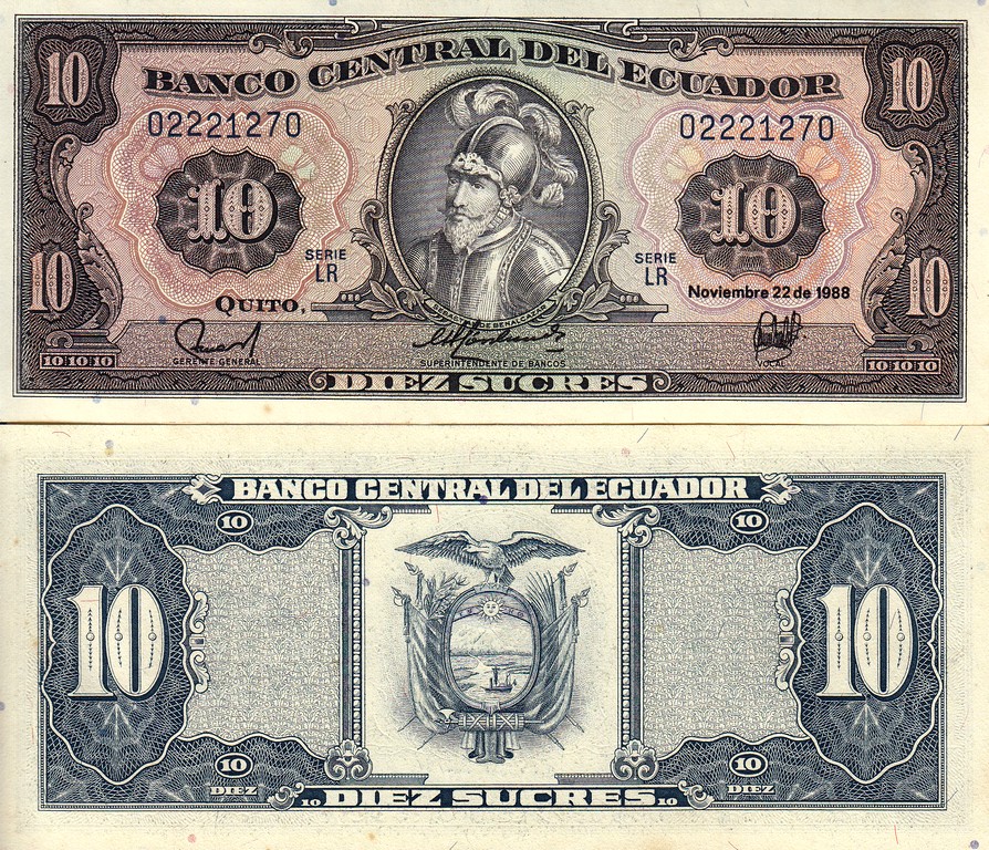 Эквадор Банкнота 10 сукре 1988 UNC 22/11/1988