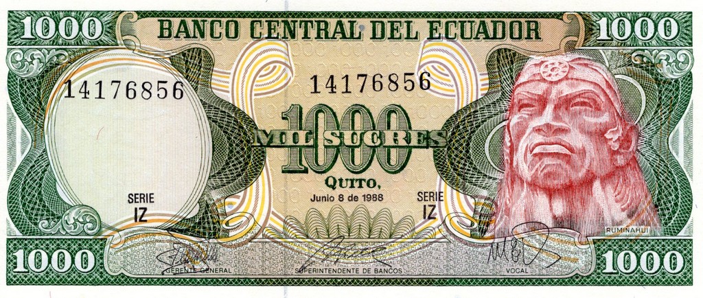 Эквадор Банкнота 1000 сукре 1988 UNC