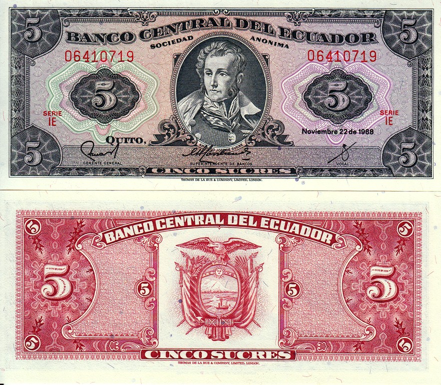 Эквадор Банкнота 5 сукре 1988 UNC P113d1