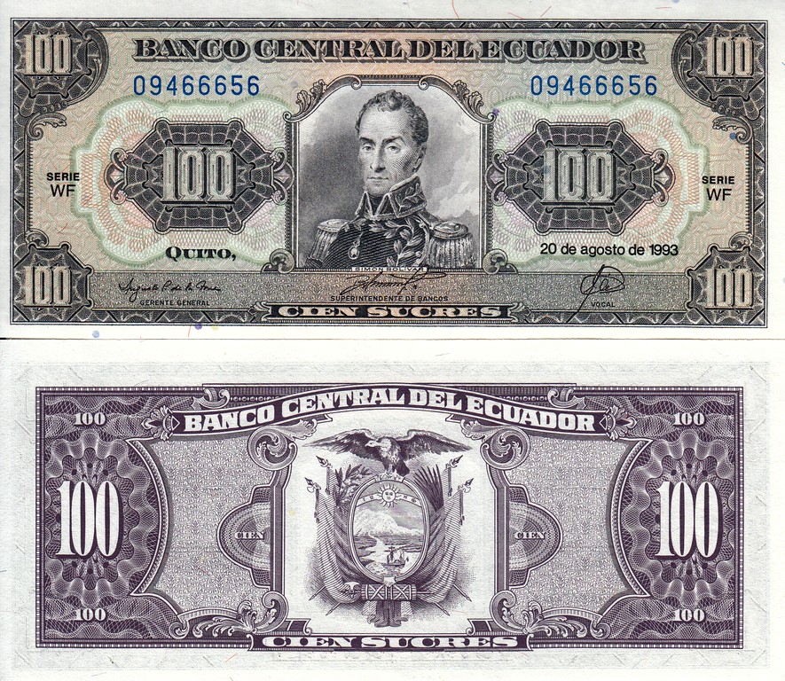 Эквадор Банкнота 100 сукре 1993 UNC
