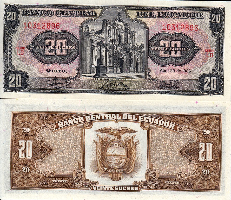 Эквадор Банкнота 20 сукре 1986 UNC