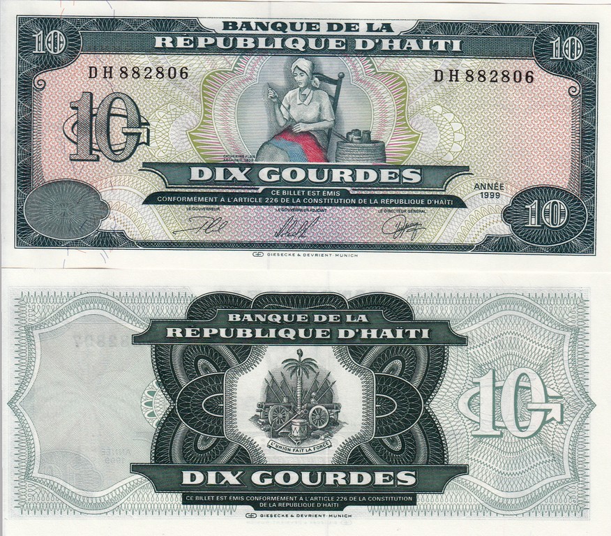 Гаити Банкнота  10 гурдов 1999 UNC 