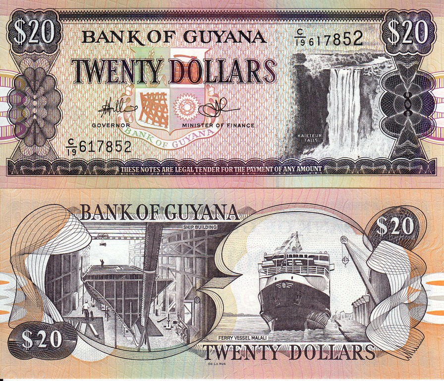 Гайана Банкнота 20 долларов 2011 - 16 UNC Типография De La Rue