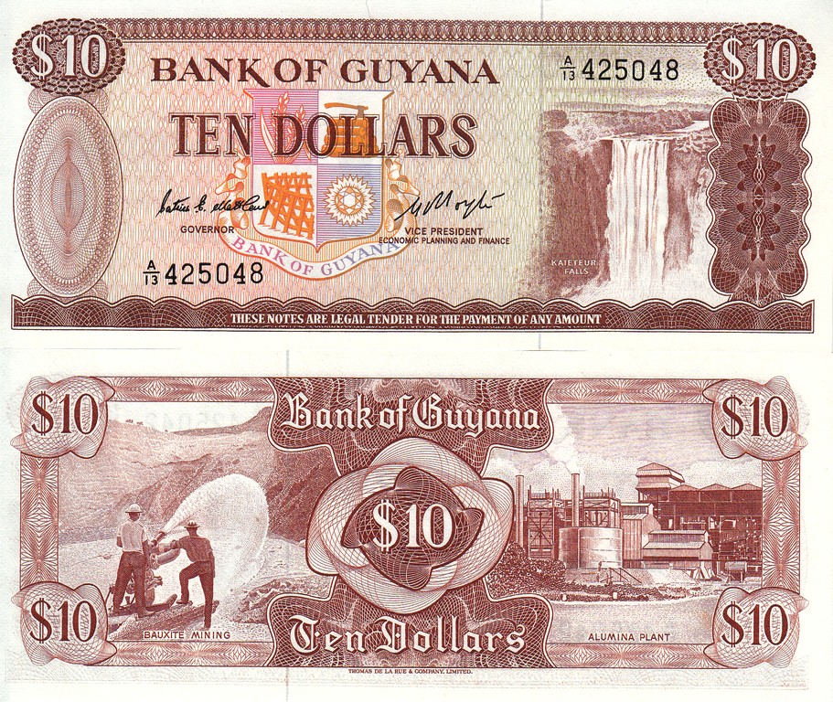 Гайана Банкнота 10 долларов 1983 UNC P23c Подпись 6