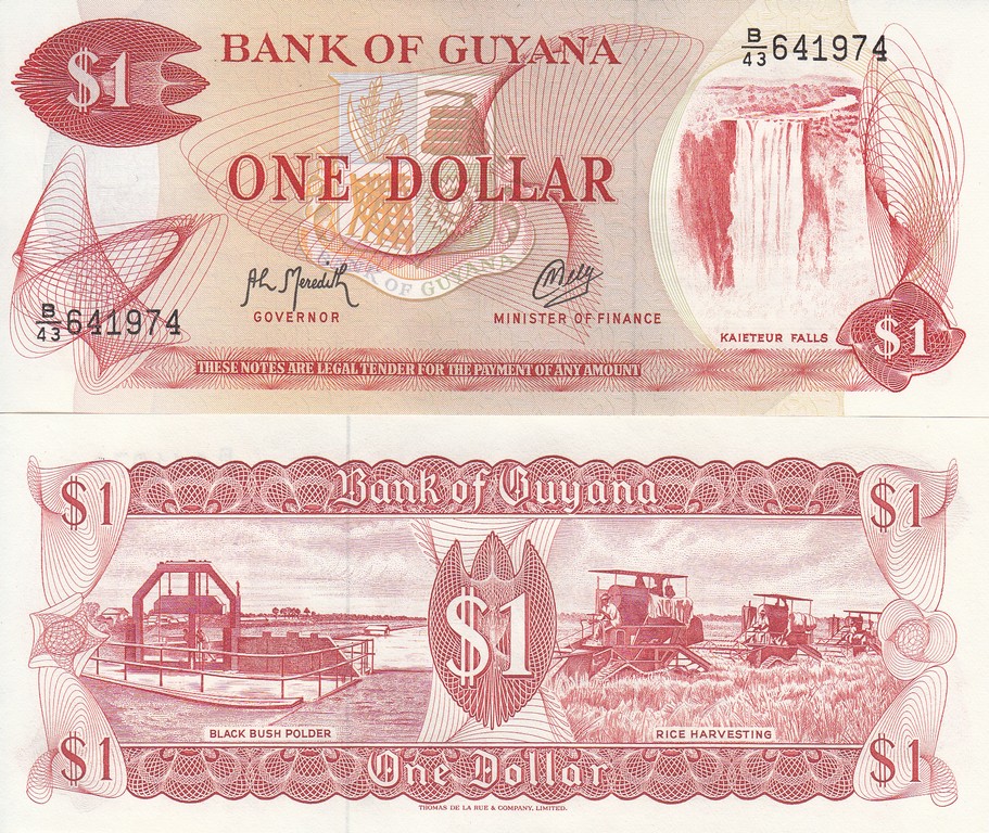 Гайана Банкнота 1 доллар 1992 P21g2  UNC