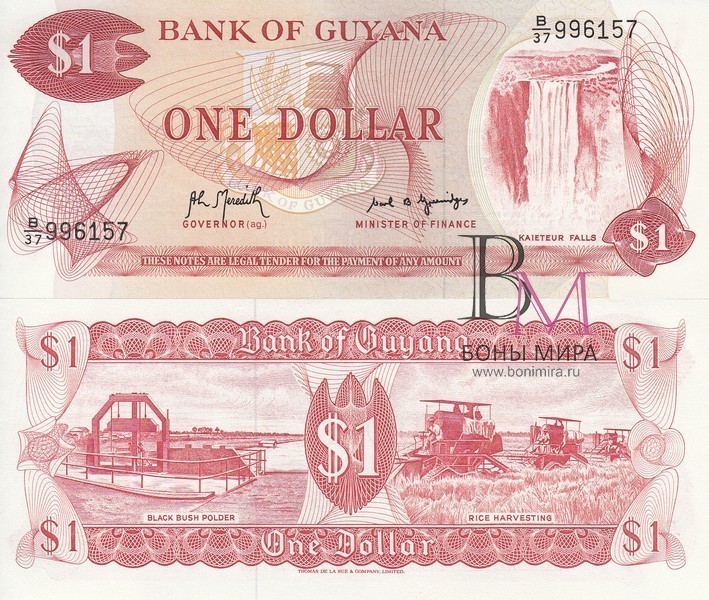 Гайана Банкнота 1 доллар 1992 P21g  UNC