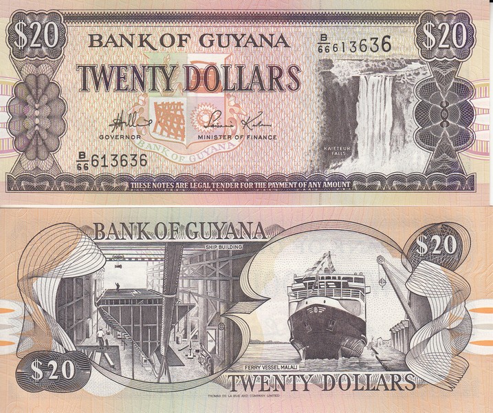 Гайана Банкнота 20 долларов 1996-2009 UNC