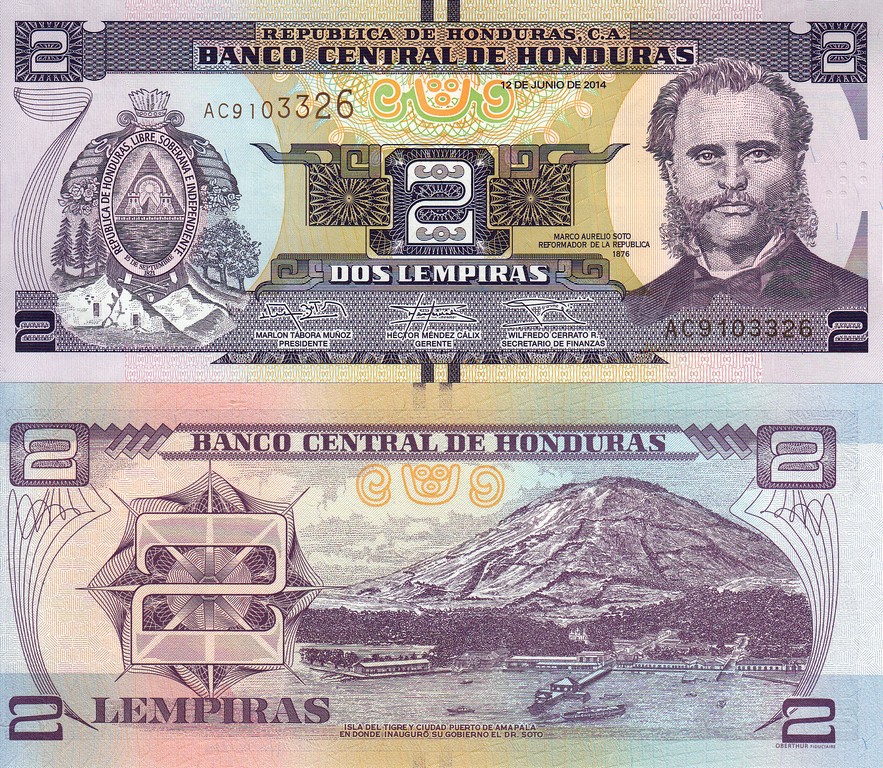 Гондурас Банкнота 2 лемпира 2014 UNC 