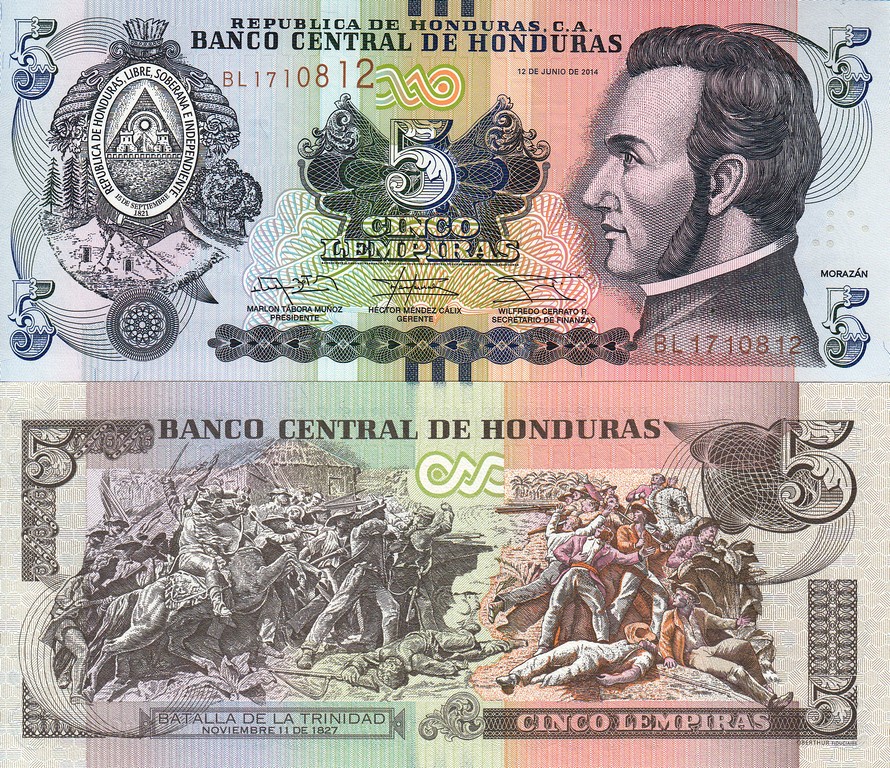 Гондурас Банкнота 5 лемпир 2016 UNC