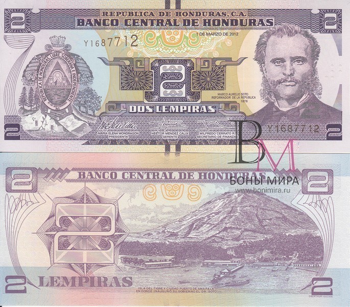 Гондурас Банкнота 2 лемпира 2012 UNC